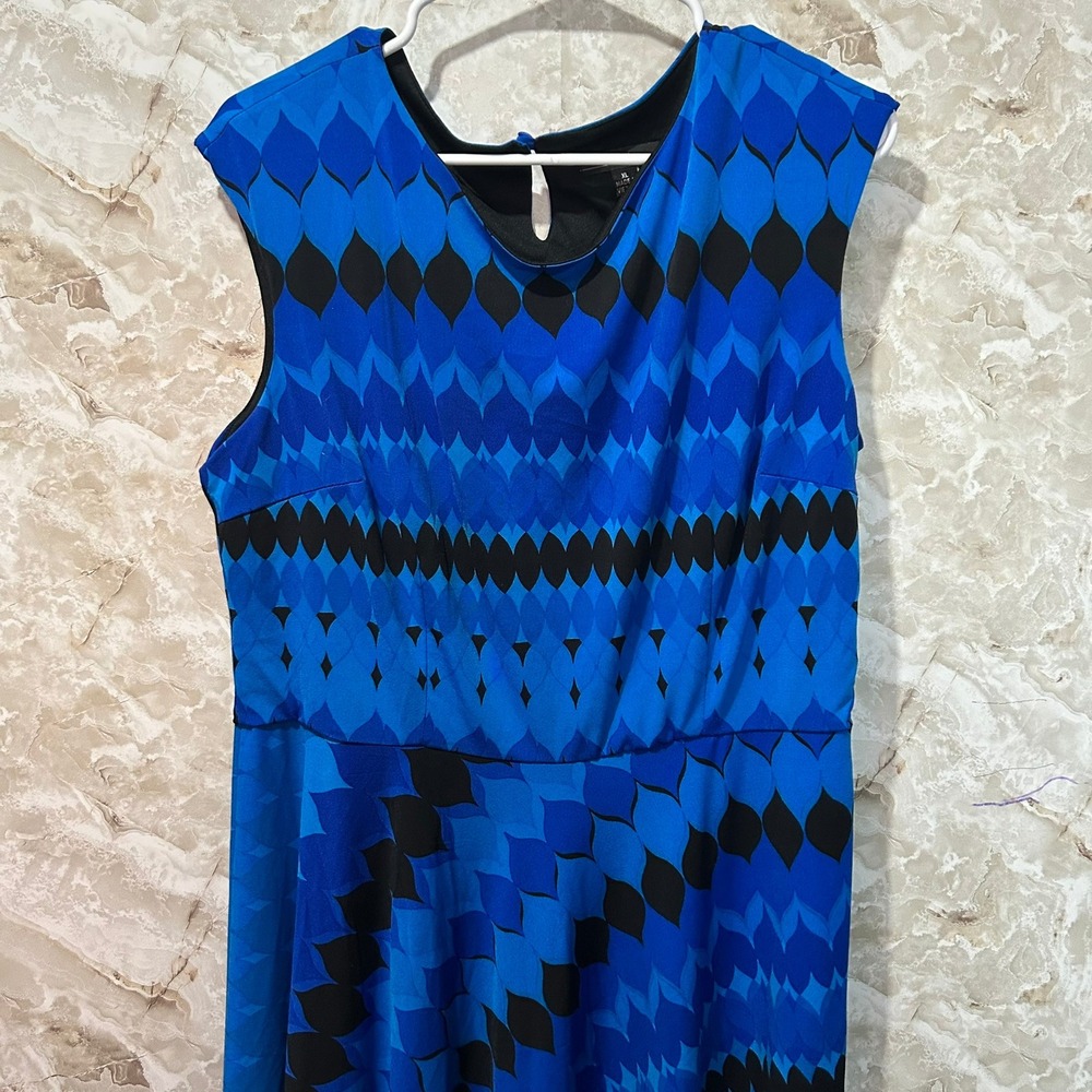R&K Fit‎ & Flare Dress Blue Black Geometric Print Sleeveless XL